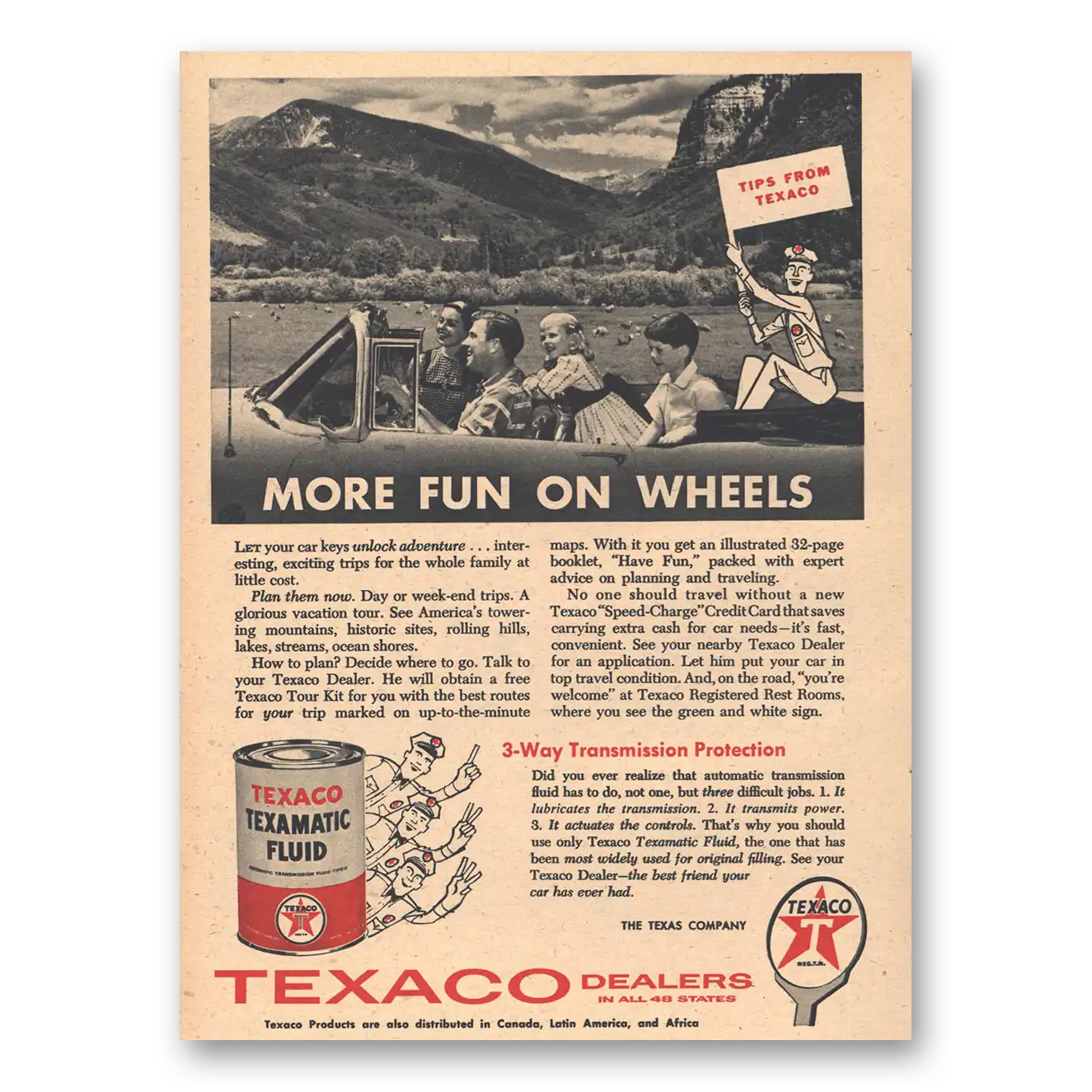 1958 Texaco Texamatic Fluid More Fun On Wheels Vintage Magazine Print Ad