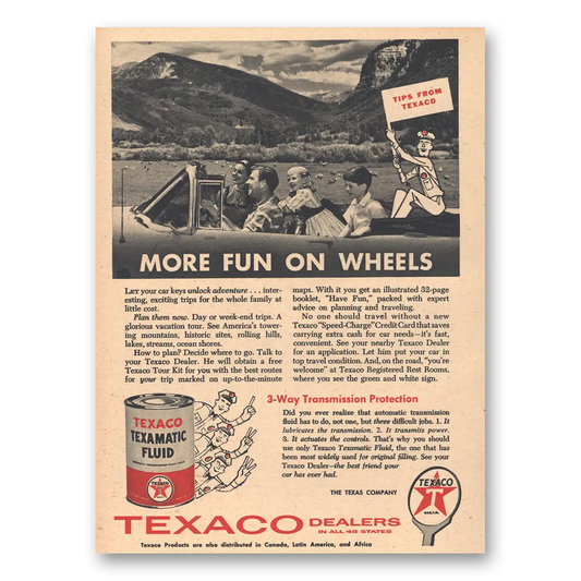 1958 Texaco Texamatic Fluid More Fun On Wheels Vintage Magazine Print Ad