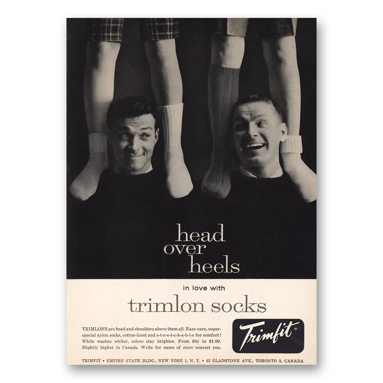 1958 Trimlon Socks Head Over Heels Vintage Magazine Print Ad