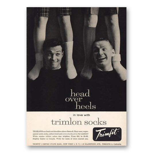 1958 Trimlon Socks Head Over Heels Vintage Magazine Print Ad