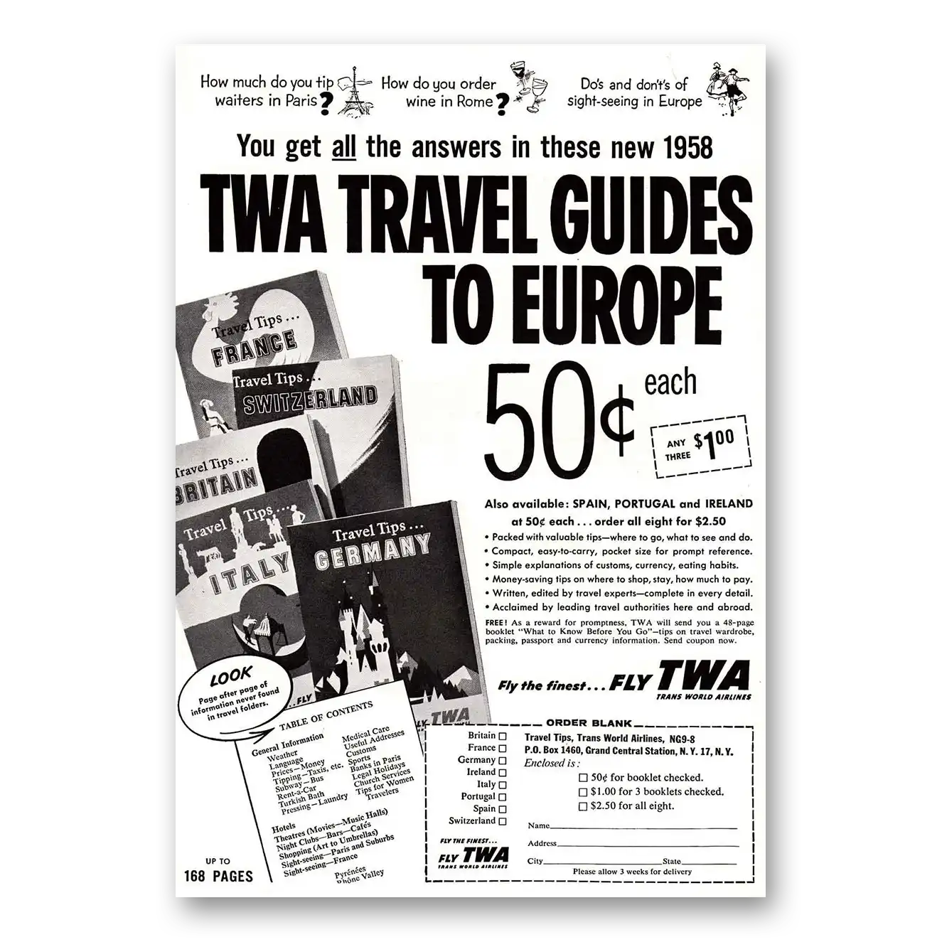 1958 TWA Airlines Travel Guide You've Got All the Answers Vintage Magazine Print Ad