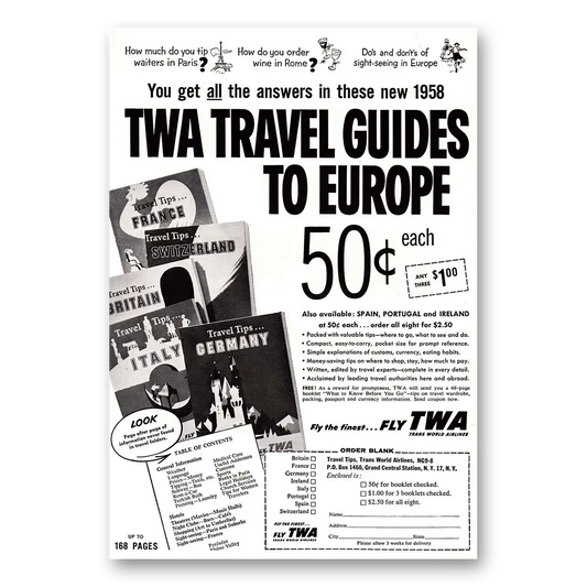 1958 TWA Airlines Travel Guide You've Got All the Answers Vintage Magazine Print Ad