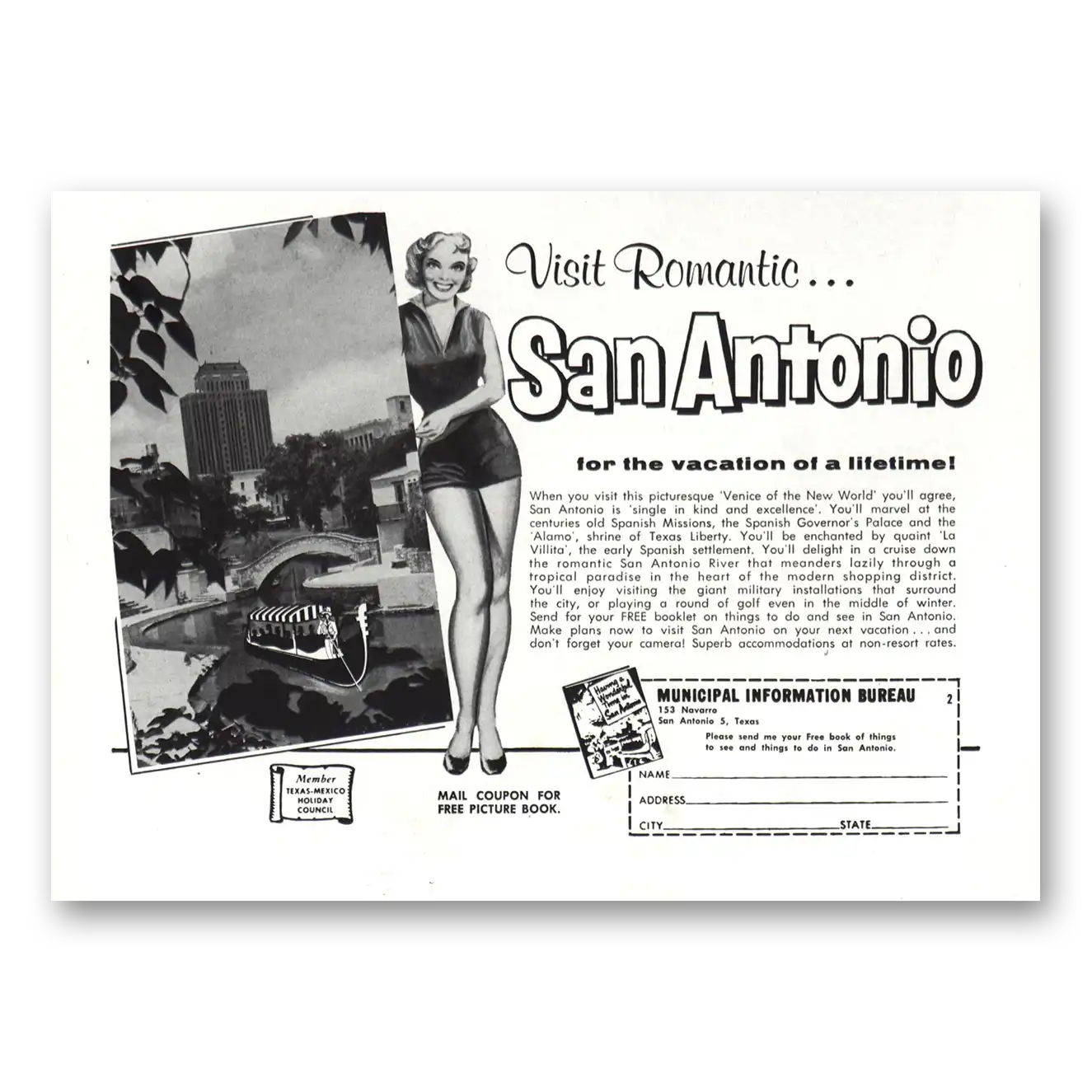 1958 San Antonio Texas Venice of the New World Vintage Magazine Print Ad