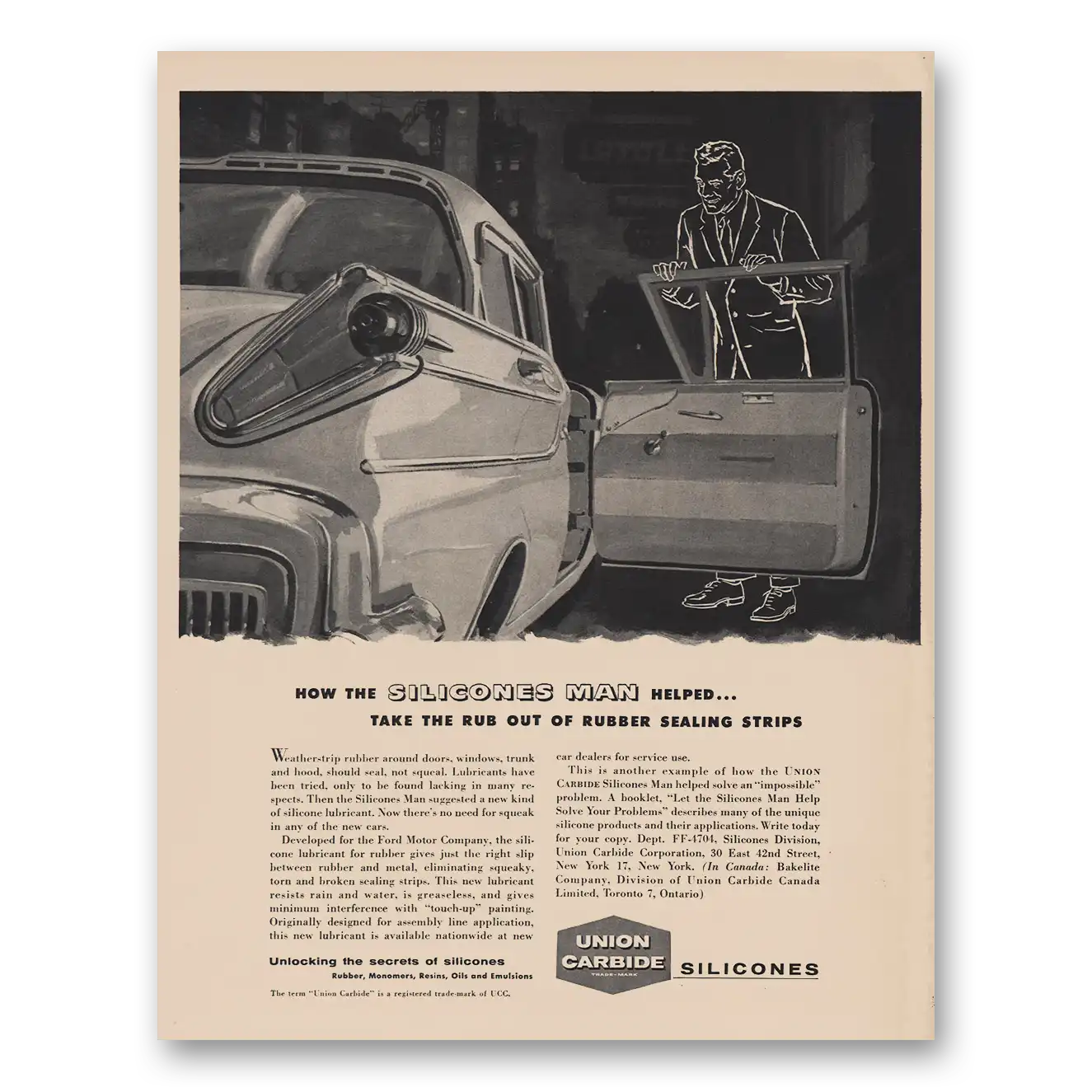 1958 Union Carbide Silicones Man Vintage Magazine Print Ad