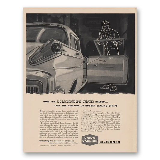 1958 Union Carbide Silicones Man Vintage Magazine Print Ad