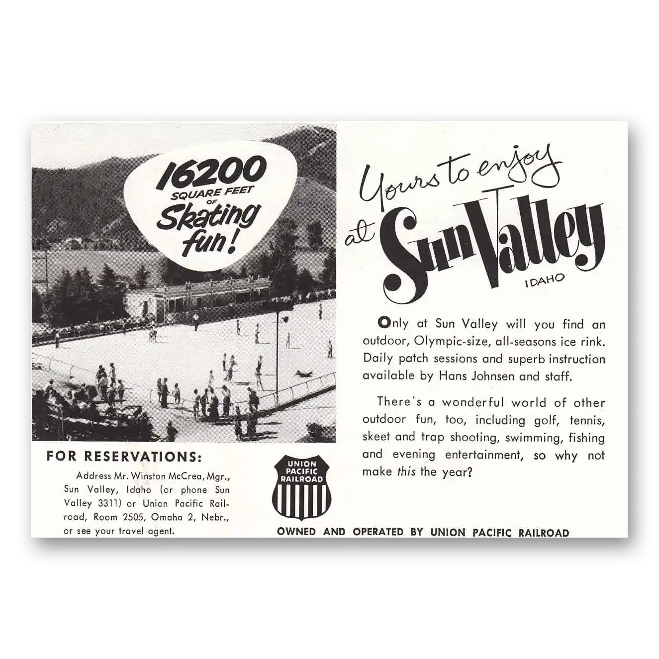 1958 Union Pacific Railroad 16200 Square Feet of Skating Vintage Magazine Print Ad