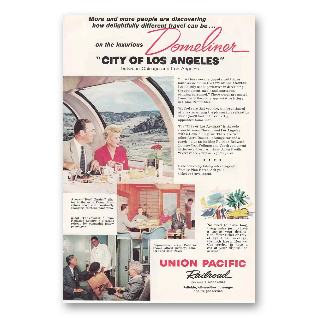 1958 Union Pacific Railroad City of Los Angeles Domeliner Vintage Magazine Print Ad