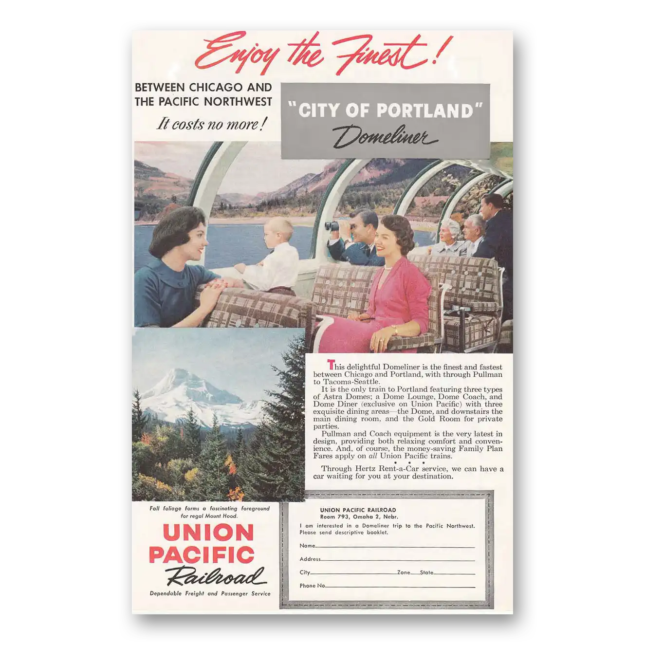 1958 Union Pacific Railroad City of Portland Domeliner Vintage Magazine Print Ad