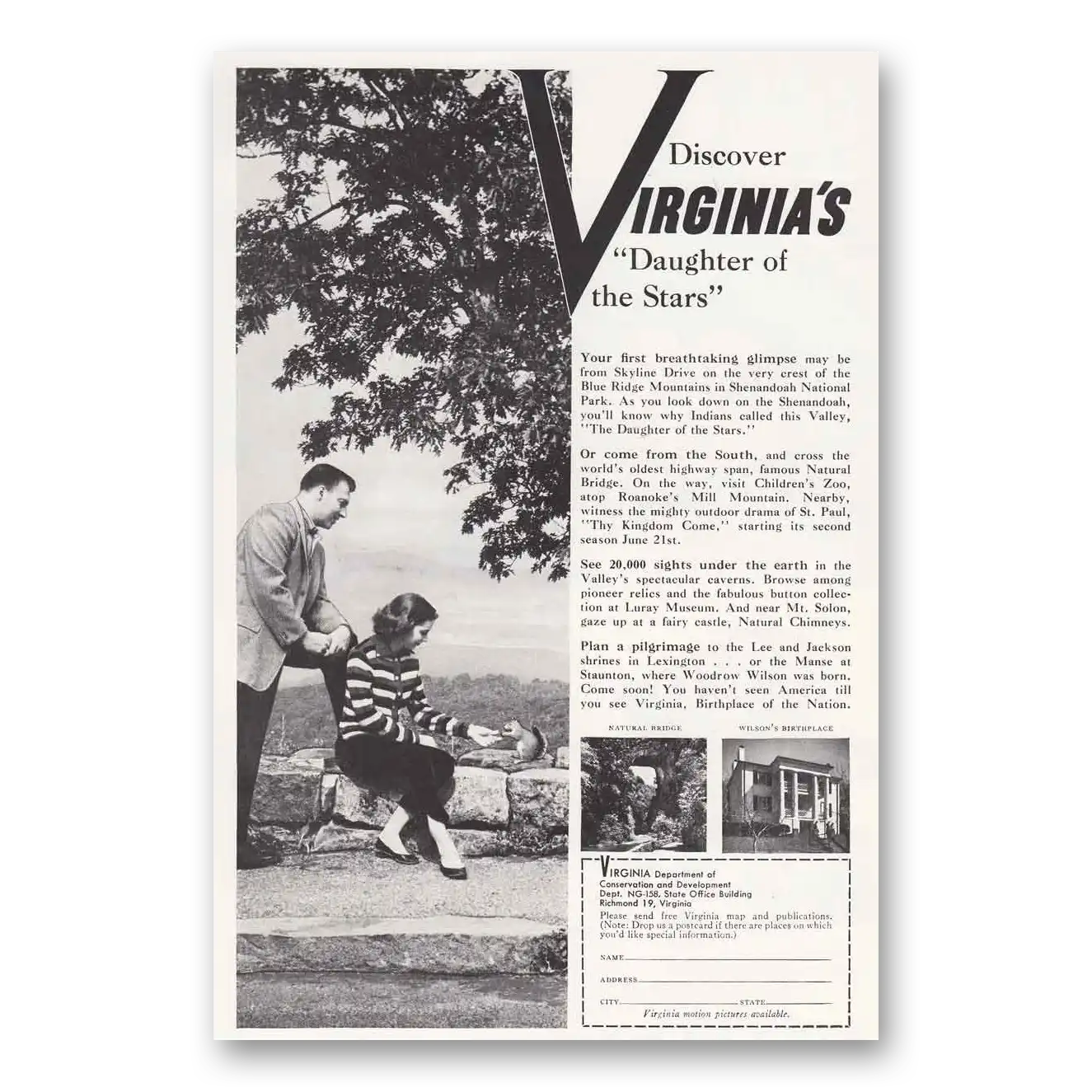 1958 Virginia Daughter of the Stars Vintage Magazine Print Ad