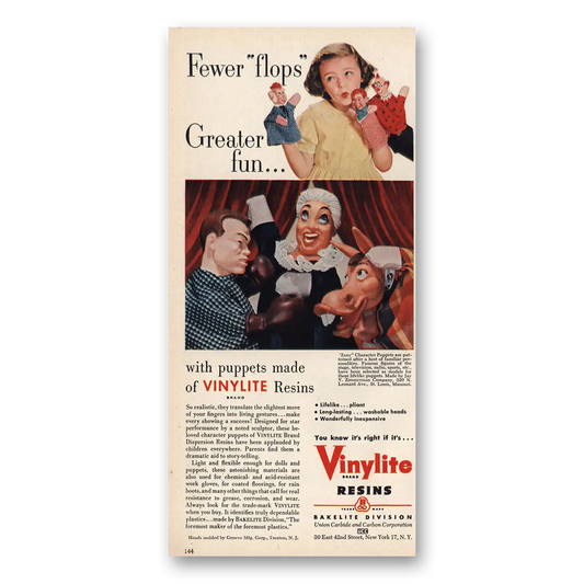 1958 Vinylite Resins Greater Fun With Puppets Vintage Magazine Print Ad