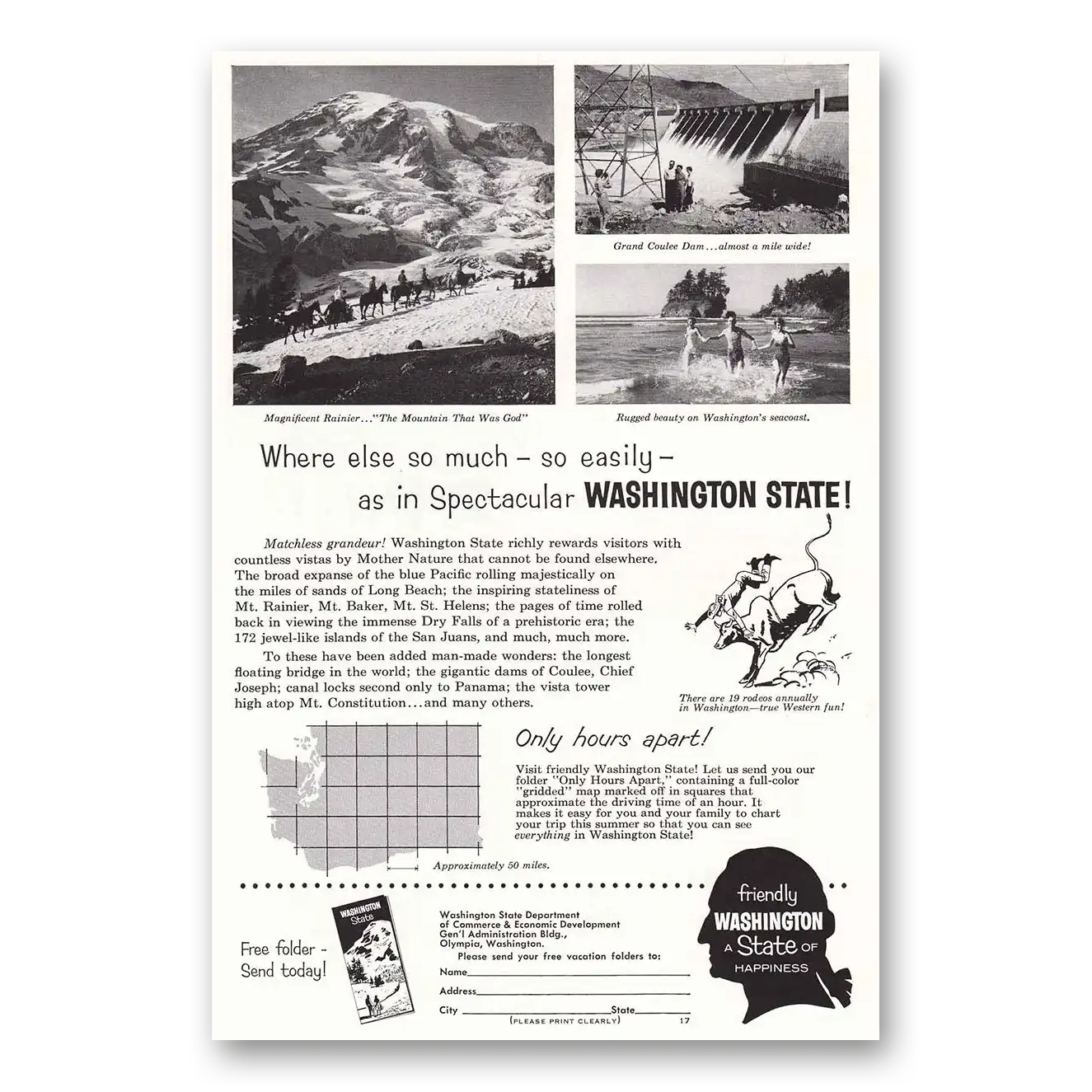 1958 Washington Rainier Grand Coulee Dam Vintage Magazine Print Ad