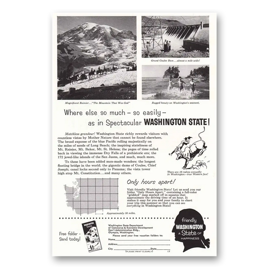 1958 Washington Rainier Grand Coulee Dam Vintage Magazine Print Ad