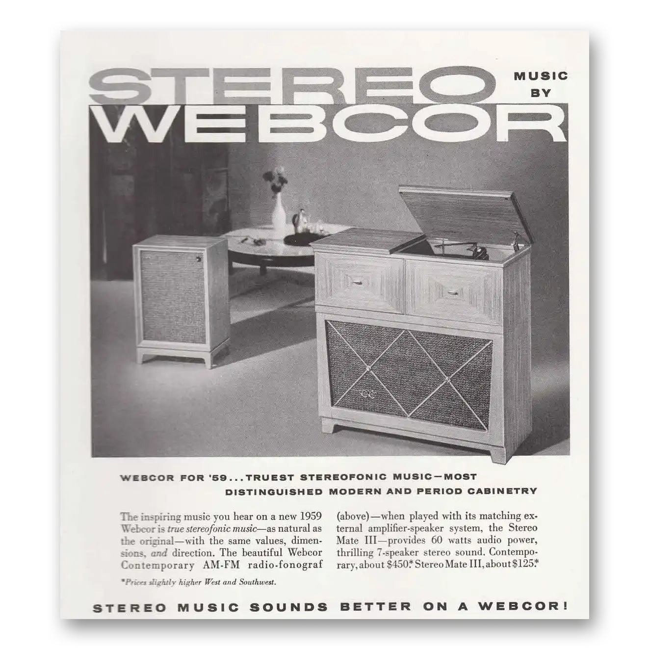 1958 Webcor Stereo Stereofonic Music Vintage Magazine Print Ad