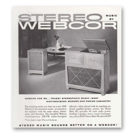 1958 Webcor Stereo Stereofonic Music Vintage Magazine Print Ad