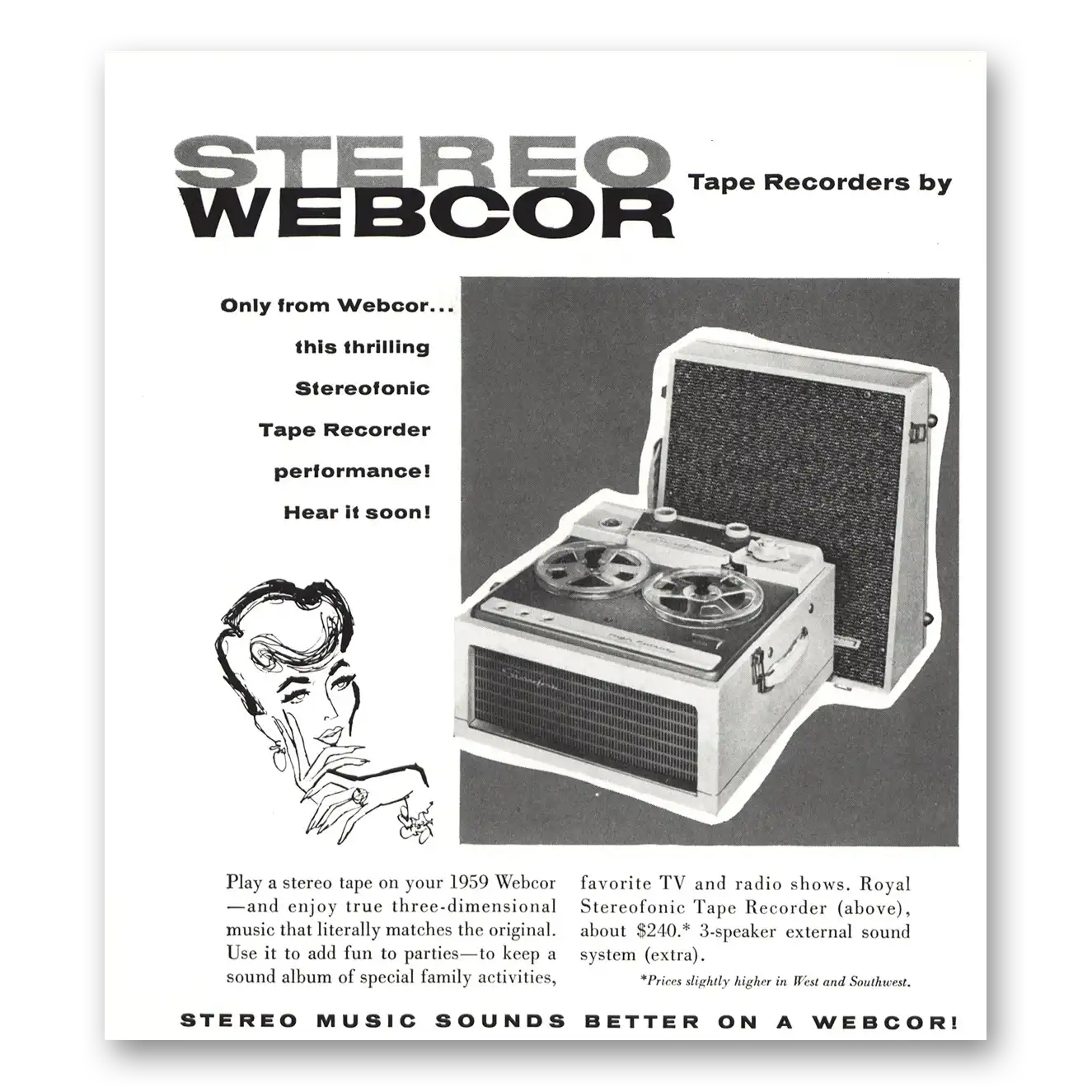 1958 Webcor Stereo Tape Recorder Truest Stereophonic Music Vintage Magazine Print Ad