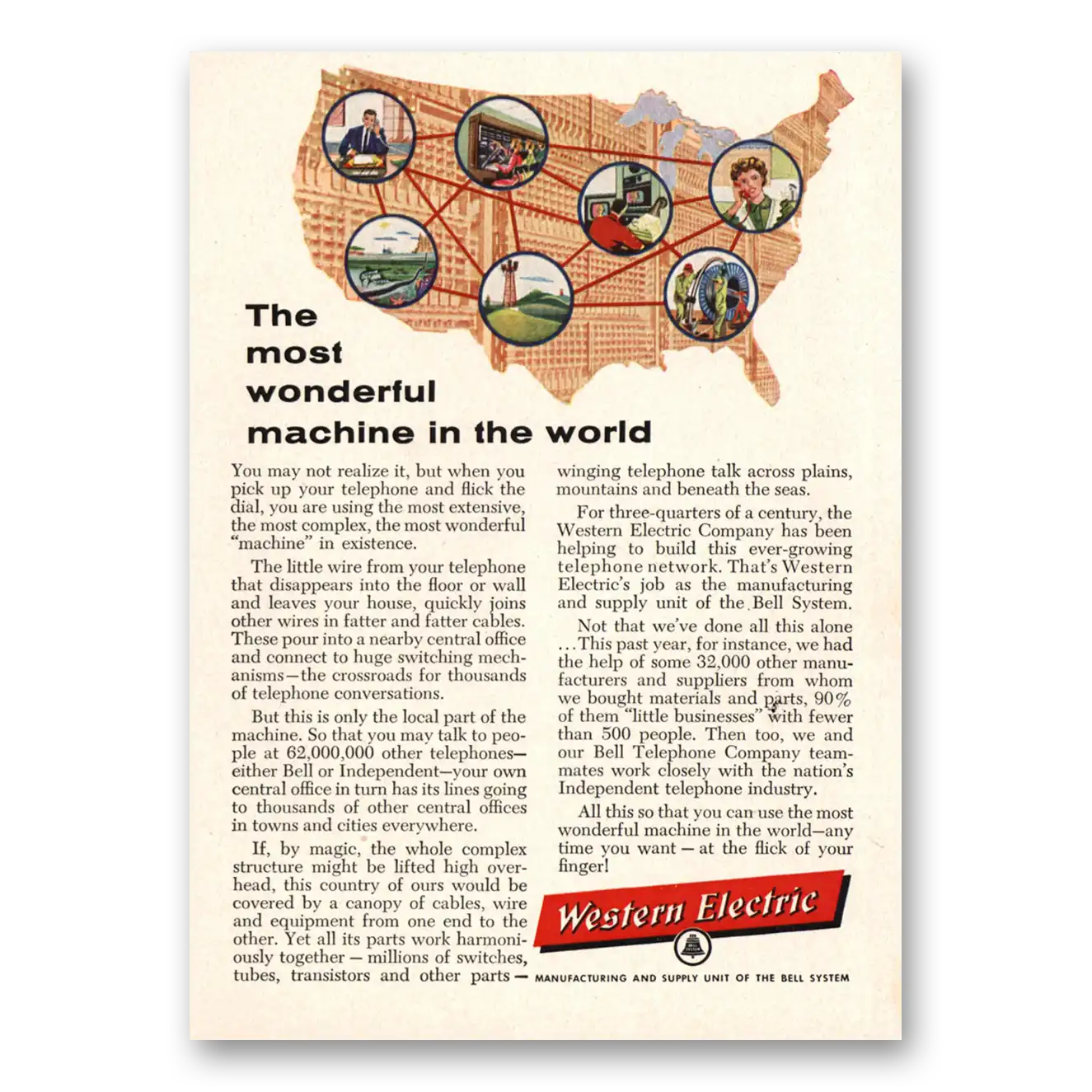 1958 Western Electric Most Wonderful Machine In the World Vintage Magazine Print Ad