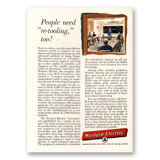 1958 Western Electric People Need Re Tooling Too Vintage Magazine Print Ad