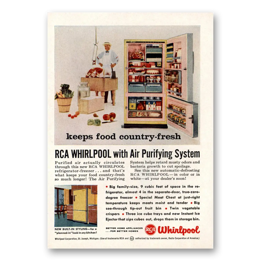 1958 Whirlpool Refrigerator Keeps Food Country Fresh Vintage Magazine Print Ad