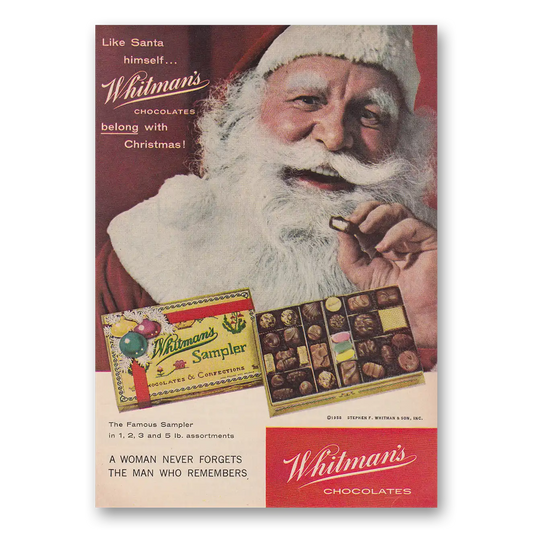 1958 Whitmans Chocolates Santa Claus Vintage Magazine Print Ad