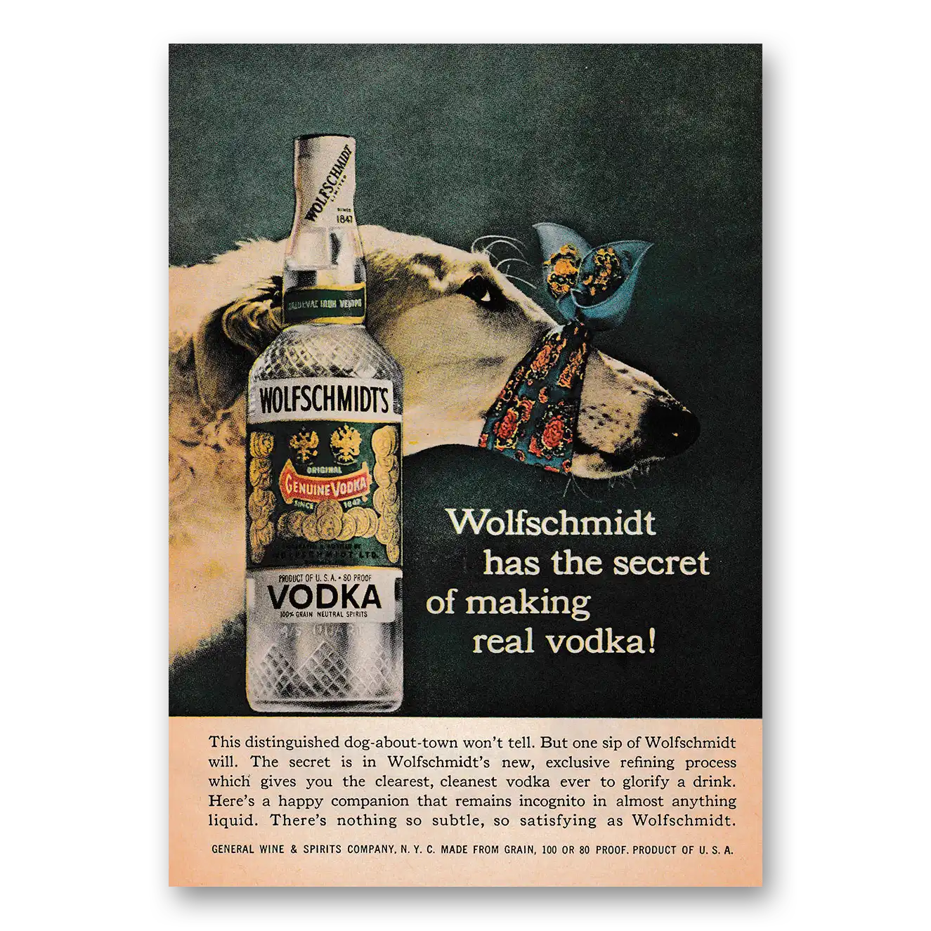 1958 Wolfschmidt Vodka Secret of Making Real Vodka Vintage Magazine Print Ad