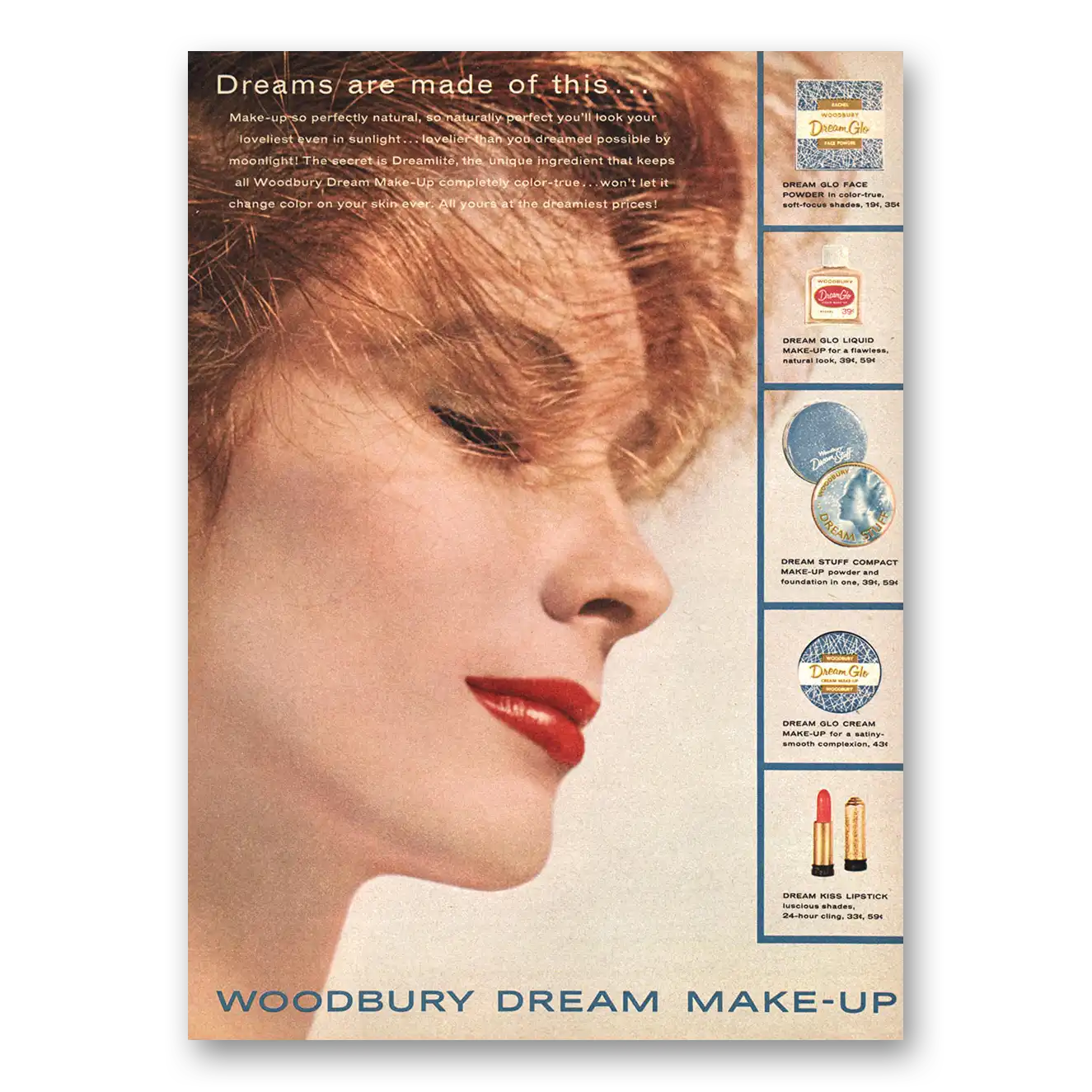 1958 Woodbury Dream Make Up Dreams Are Made of This Vintage Magazine Print Ad