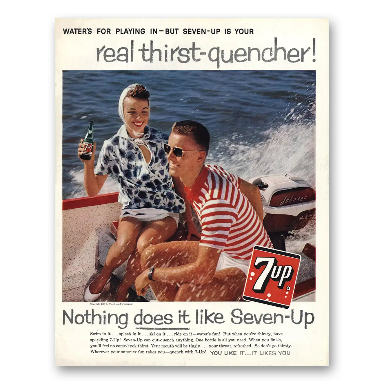 1959 7Up Waters for Playing In Vintage Magazine Print Ad