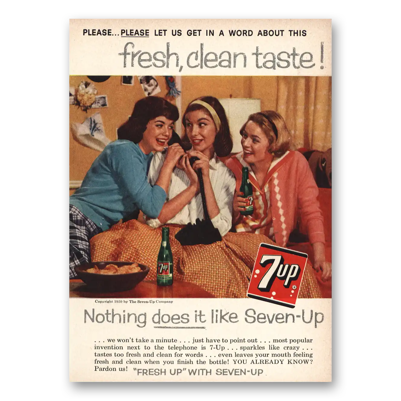 1959 7Up Won't Take a Minute Vintage Magazine Print Ad