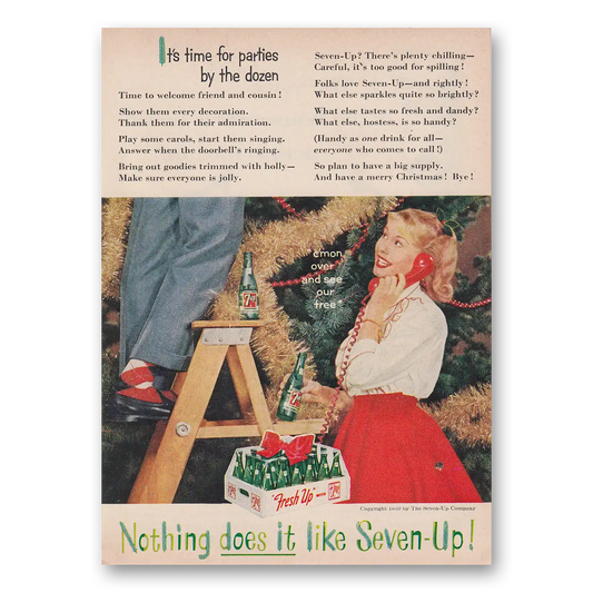 1959 7Up Christmas Its Time for Parties By the Dozen Vintage Magazine Print Ad