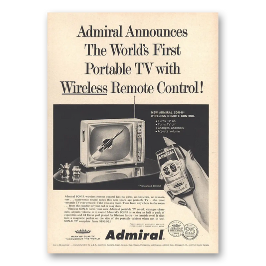 1959 Admiral Television Worlds First Portable TV with Wireless Remote Vintage Magazine Print Ad