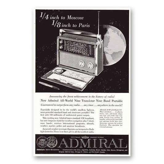 1959 Admiral Radio Transistor Radio Moscow Paris Vintage Magazine Print Ad