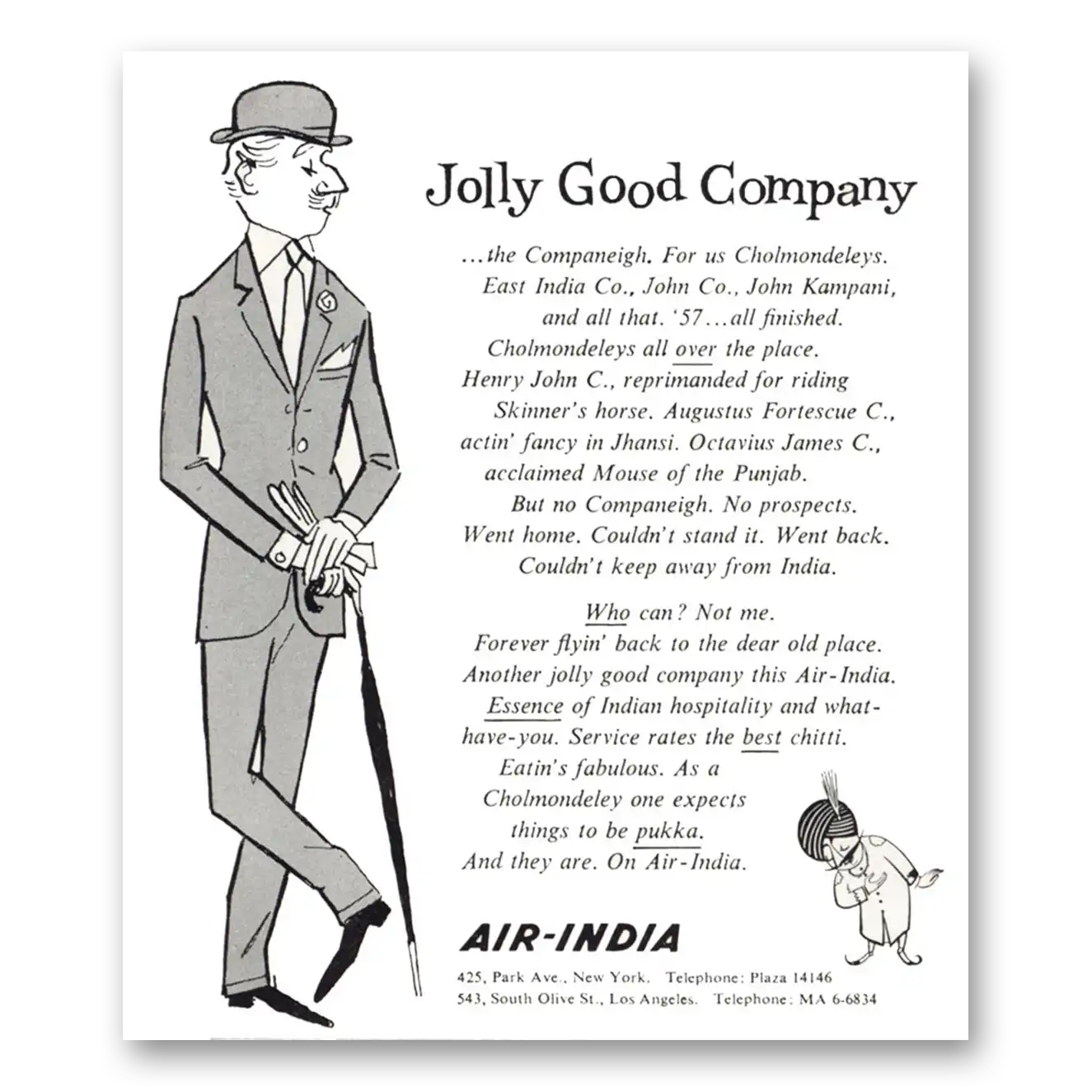 1959 Air India Jolly Good Company Vintage Magazine Print Ad