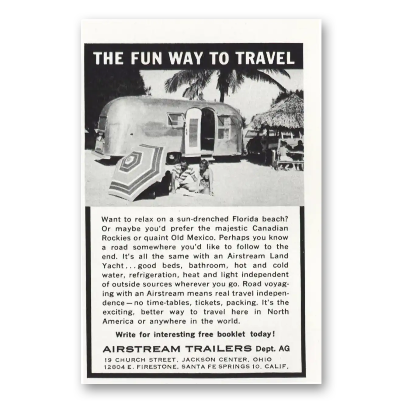 1959 Airstream Trailers Beach Fun Way to Travel Vintage Magazine Print Ad