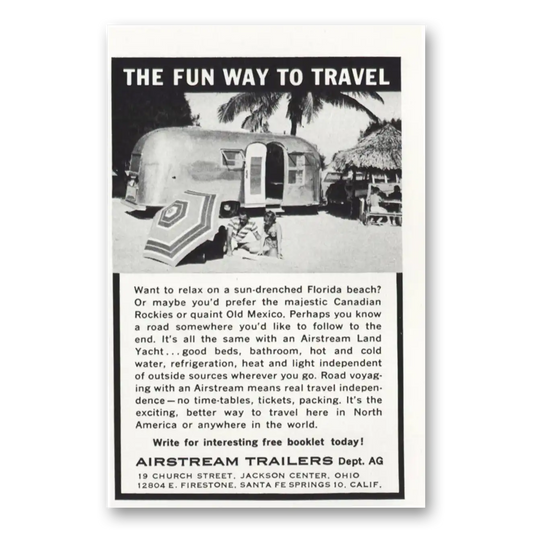 1959 Airstream Trailers Beach Fun Way to Travel Vintage Magazine Print Ad