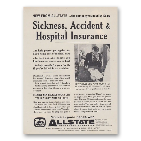 1959 Allstate Insurance Sickness Accident and Hospital Insurance Vintage Magazine Print Ad