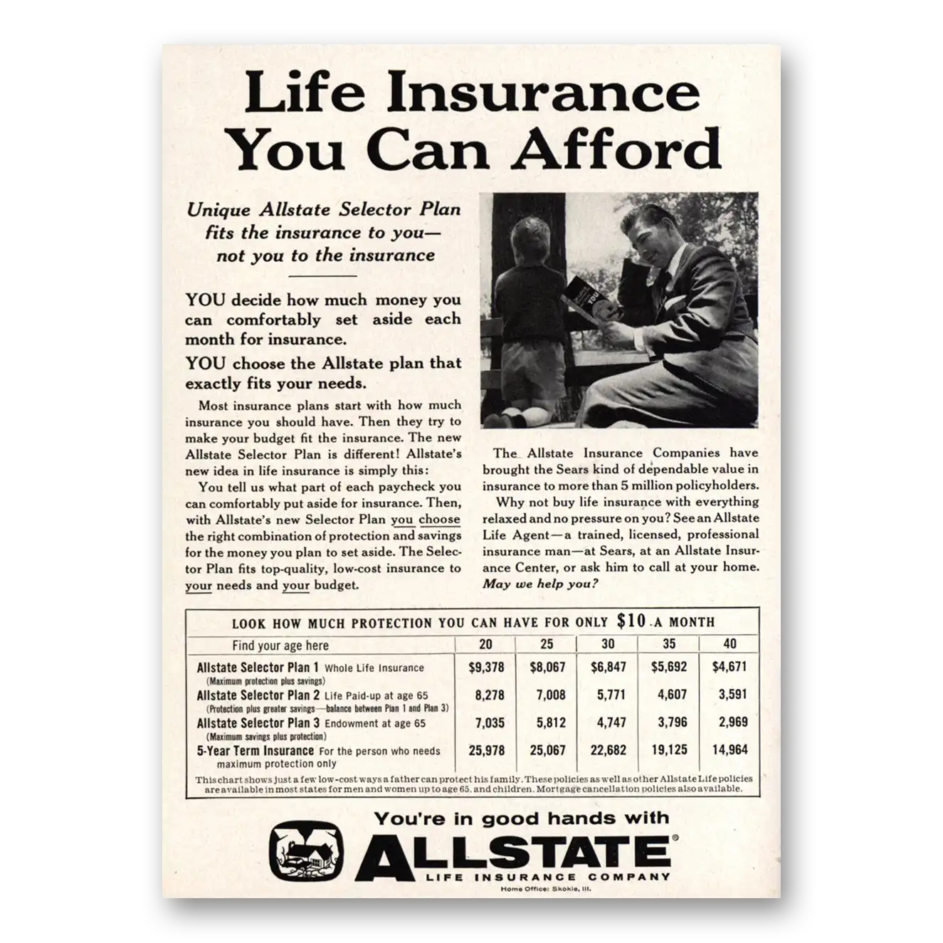 1959 Allstate Insurance Life Insurance You Can Afford Vintage Magazine Print Ad