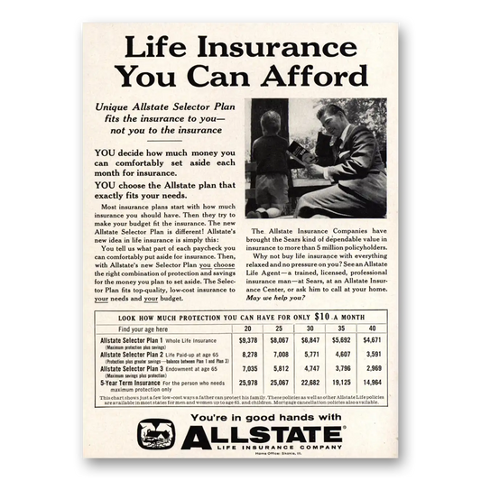 1959 Allstate Insurance Life Insurance You Can Afford Vintage Magazine Print Ad