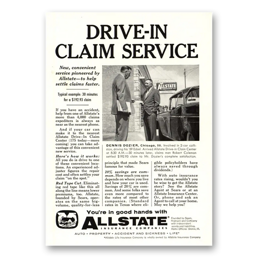 1959 Allstate Insurance Drive In Claim Service Vintage Magazine Print Ad