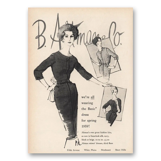 1959 B Altman All Wearing the Basic Dress for Spring Vintage Magazine Print Ad