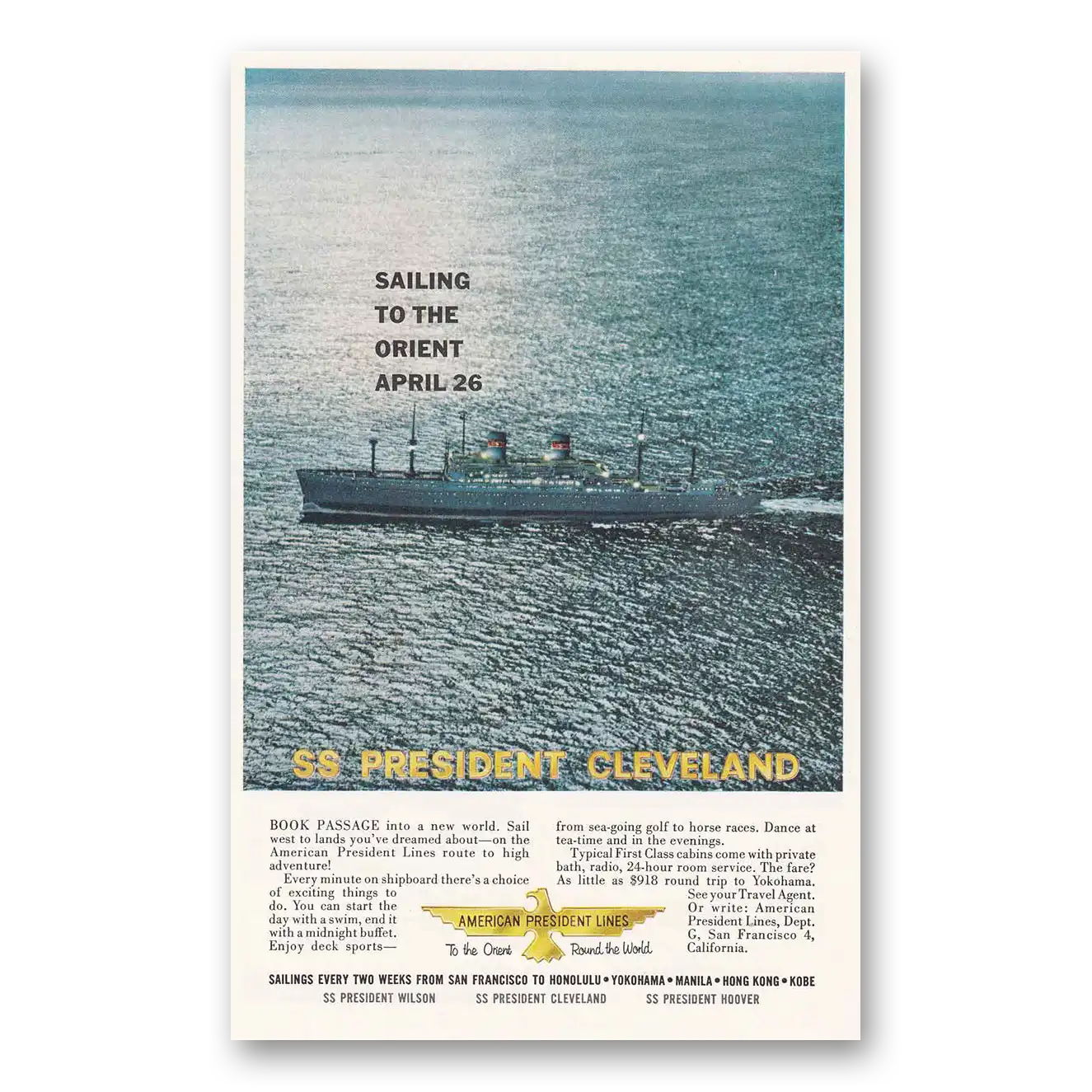 1959 American President Lines SS President Cleveland Vintage Magazine Print Ad