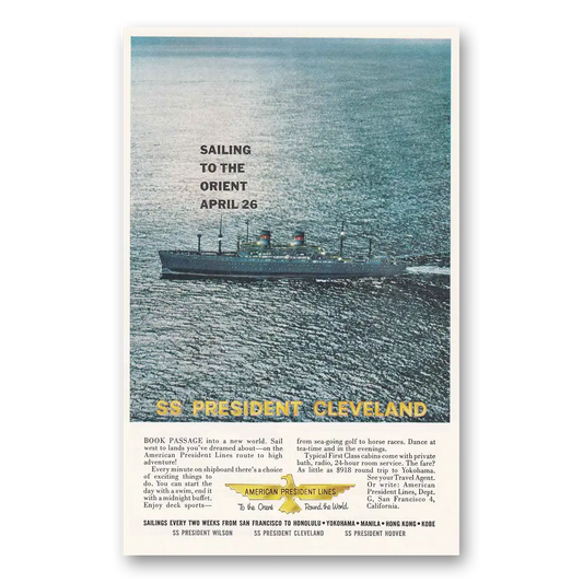 1959 American President Lines SS President Cleveland Vintage Magazine Print Ad