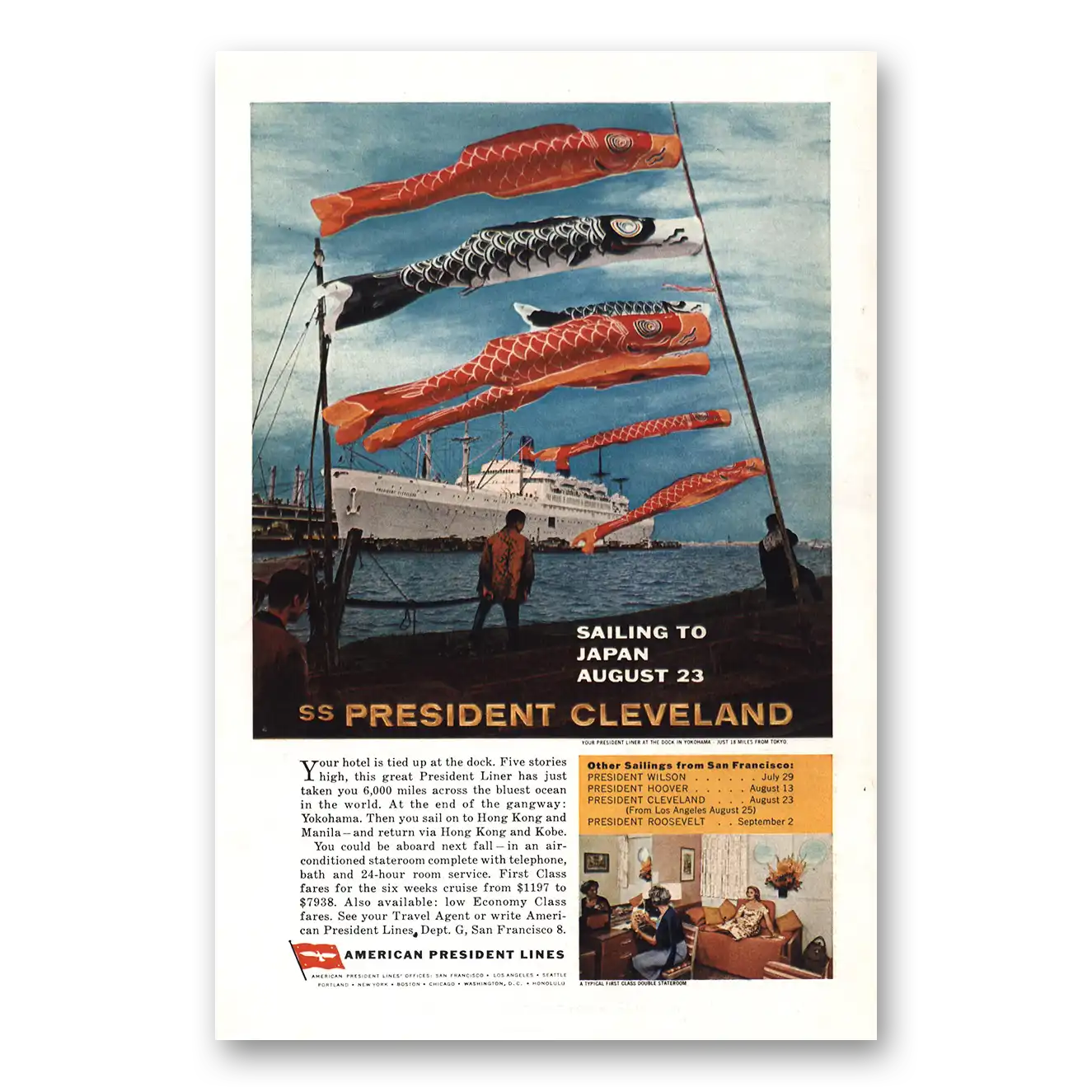 1959 American President Lines President Cleveland Japan Vintage Magazine Print Ad