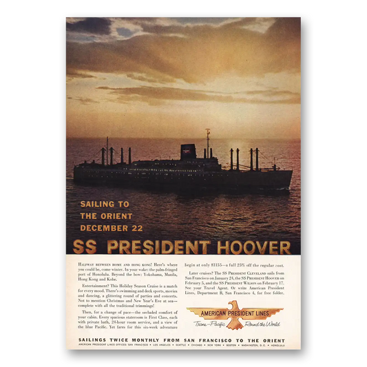 1959 American President Lines SS President Hoover December 22 Vintage Magazine Print Ad