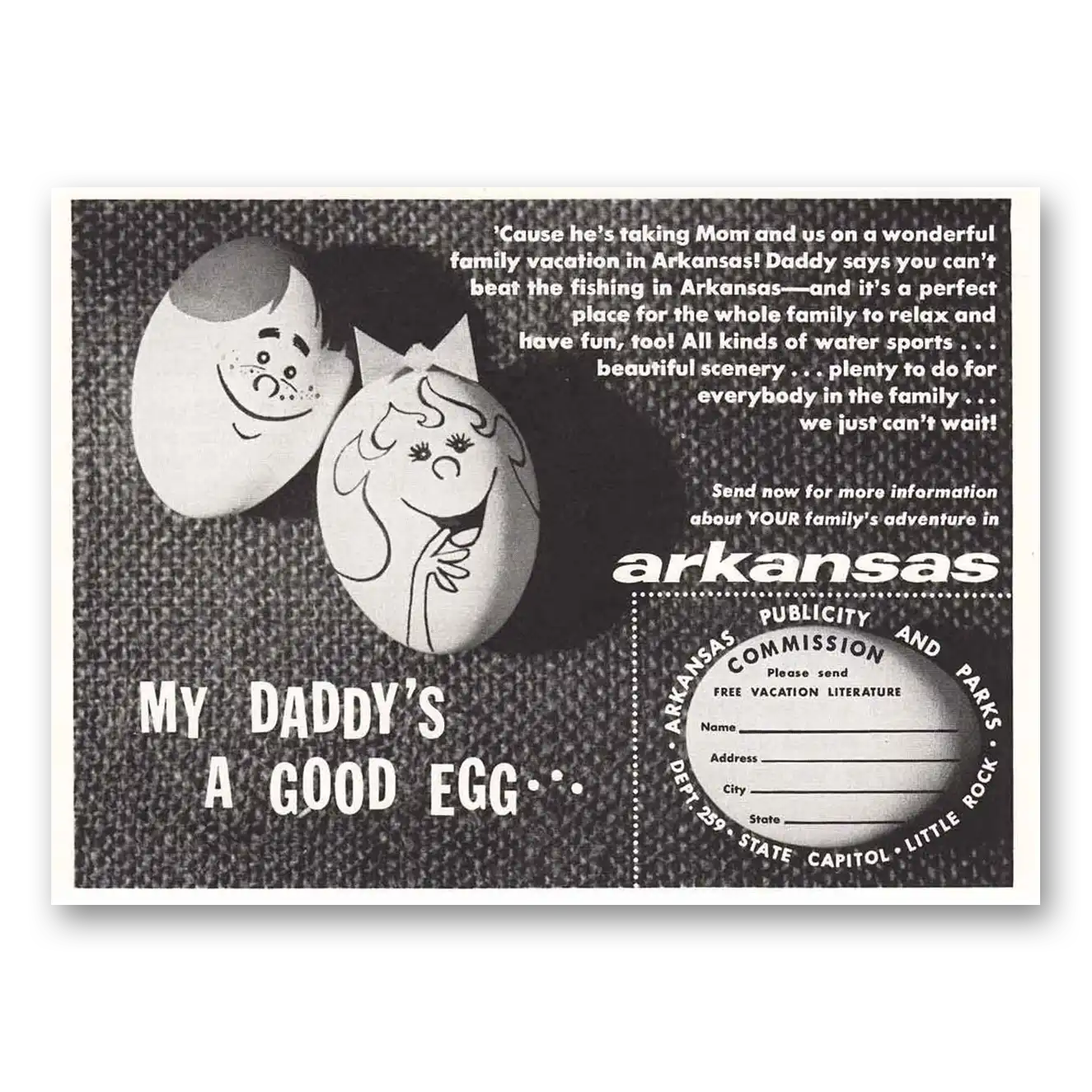 1959 Arkansas My Daddys a Good Egg Vintage Magazine Print Ad