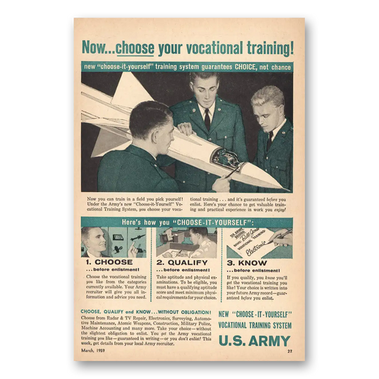 1959 US Army Vocational Training Vintage Magazine Print Ad