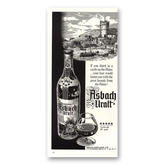 1959 Asbach Uralt You Dined In a Castle On the Rhine Vintage Magazine Print Ad