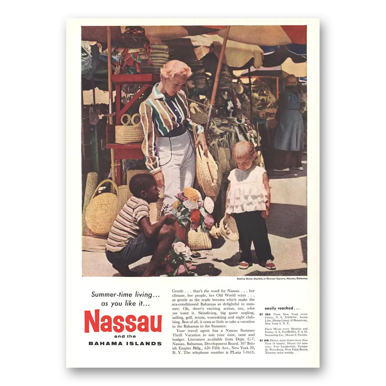 1959 Nassau Bahamas Native Straw Market Vintage Magazine Print Ad