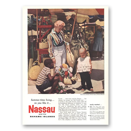 1959 Nassau Bahamas Native Straw Market Vintage Magazine Print Ad