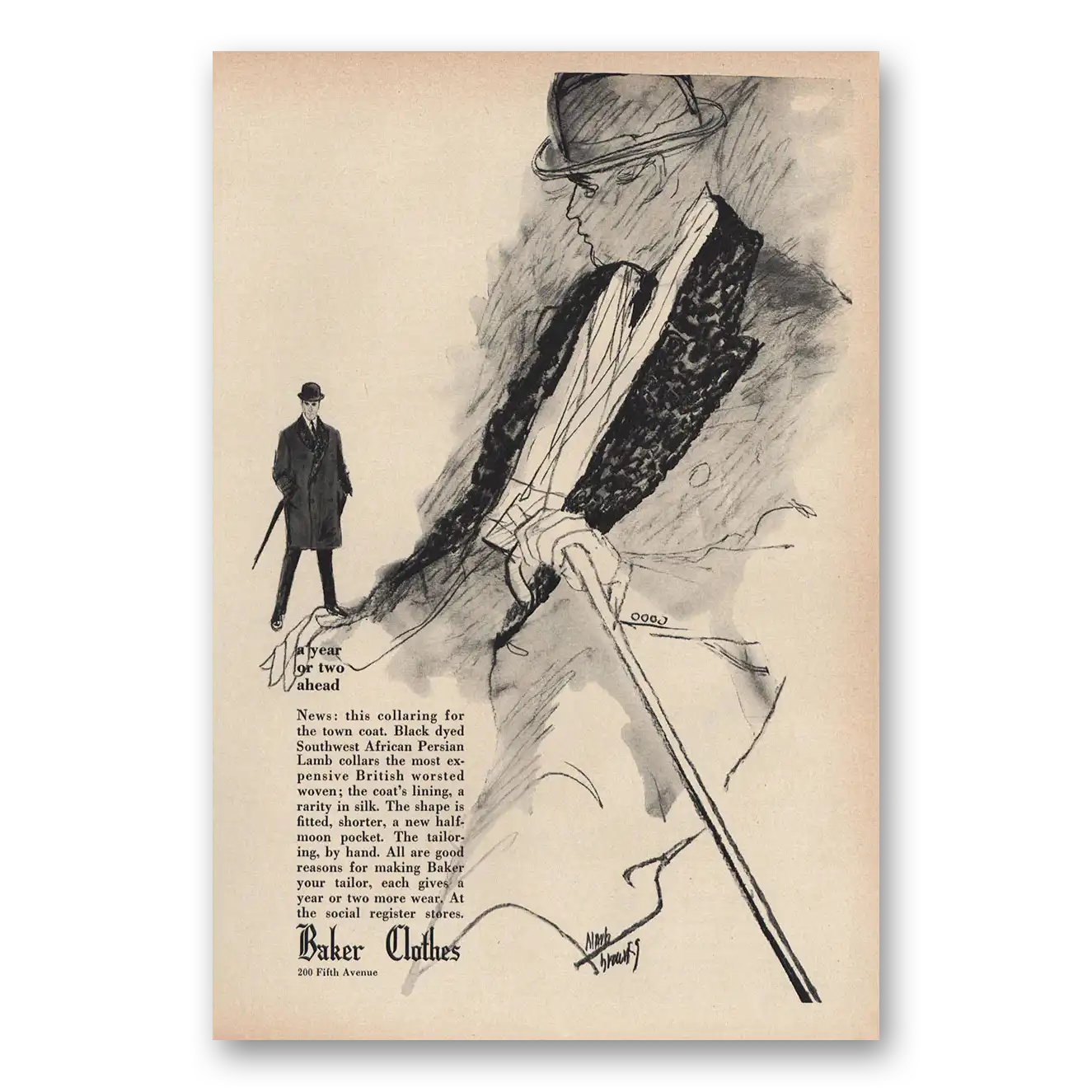 1959 Baker Clothes Year or Two Ahead Vintage Magazine Print Ad