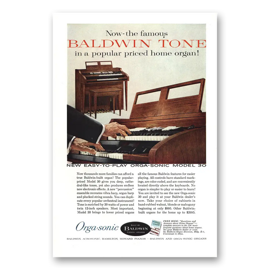 1959 Baldwin Orgasonic Organ Popular Priced Home Organ Vintage Magazine Print Ad