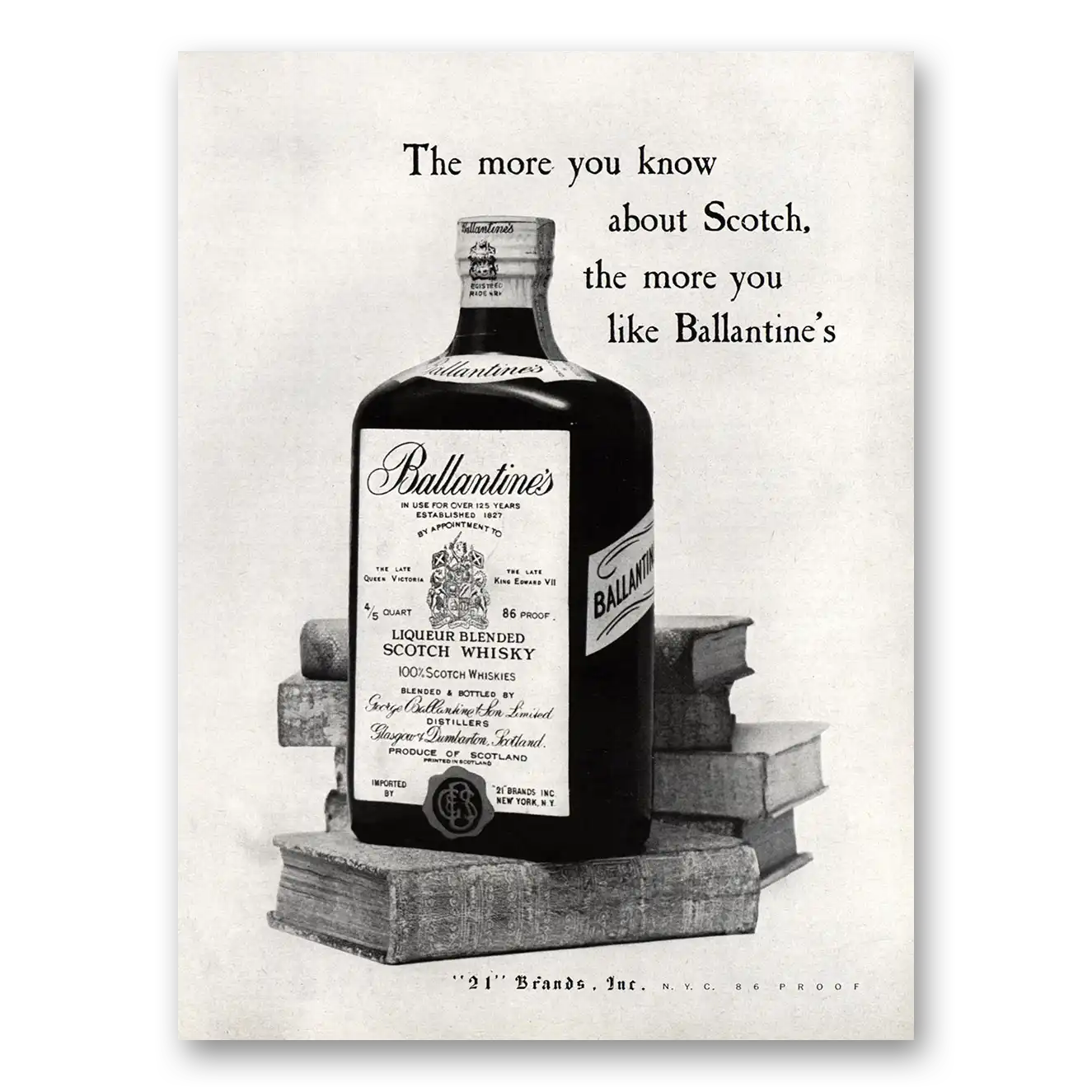 1959 Ballantines Ale More You Know About Scotch Vintage Magazine Print Ad